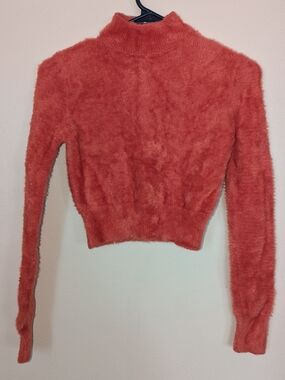 Forever 21 Coral Fuzzy Cropped Turtleneck Sweater